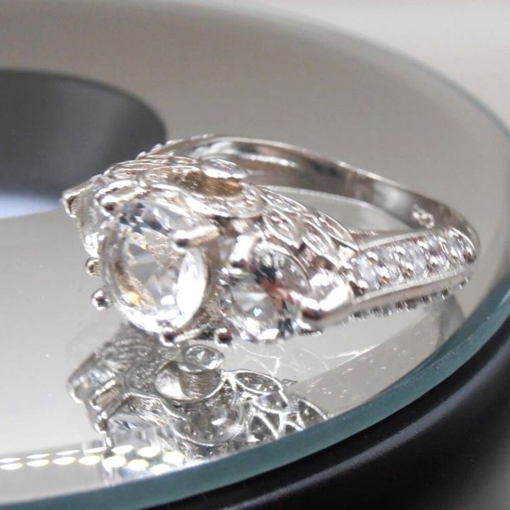 Sterling Silver and CZ Engagement Style Statement Ring - Picture 7 of 8